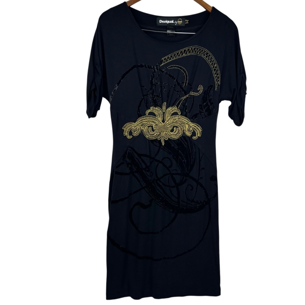 Desigual x Christian Lacroix Black &  Gold & Black Velvet Like Embellishments L